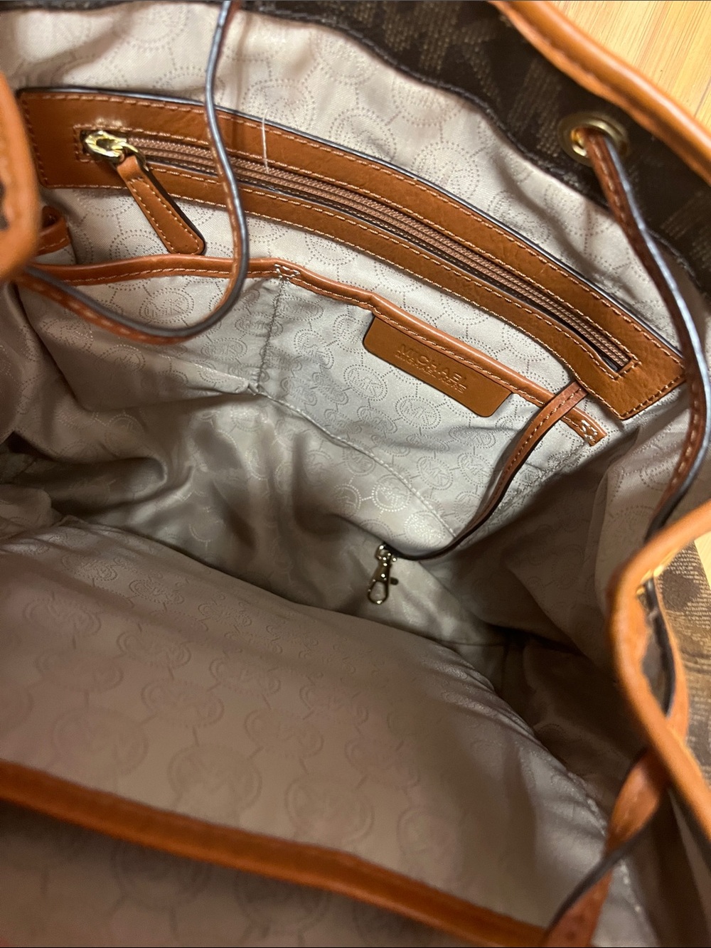 Michael Kors Brown Monogram Backpack with Tan Trim - Picture 4 of 4